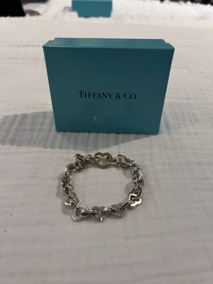 TIFFANY & CO. Heart Link  Sterling Silver Bracelet, 18k Gold Large Heart