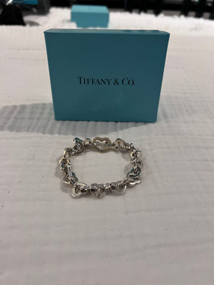 TIFFANY & CO. Heart Link  Sterling Silver Bracelet, 18k Gold Large Heart