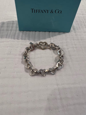 TIFFANY & CO. Heart Link  Sterling Silver Bracelet, 18k Gold Large Heart