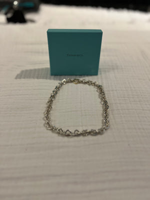 TIFFANY & CO. Heart Link  Sterling Silver Necklace, 18k Gold Large Heart