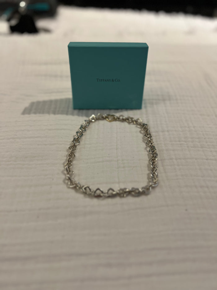 TIFFANY & CO. Heart Link  Sterling Silver Necklace, 18k Gold Large Heart