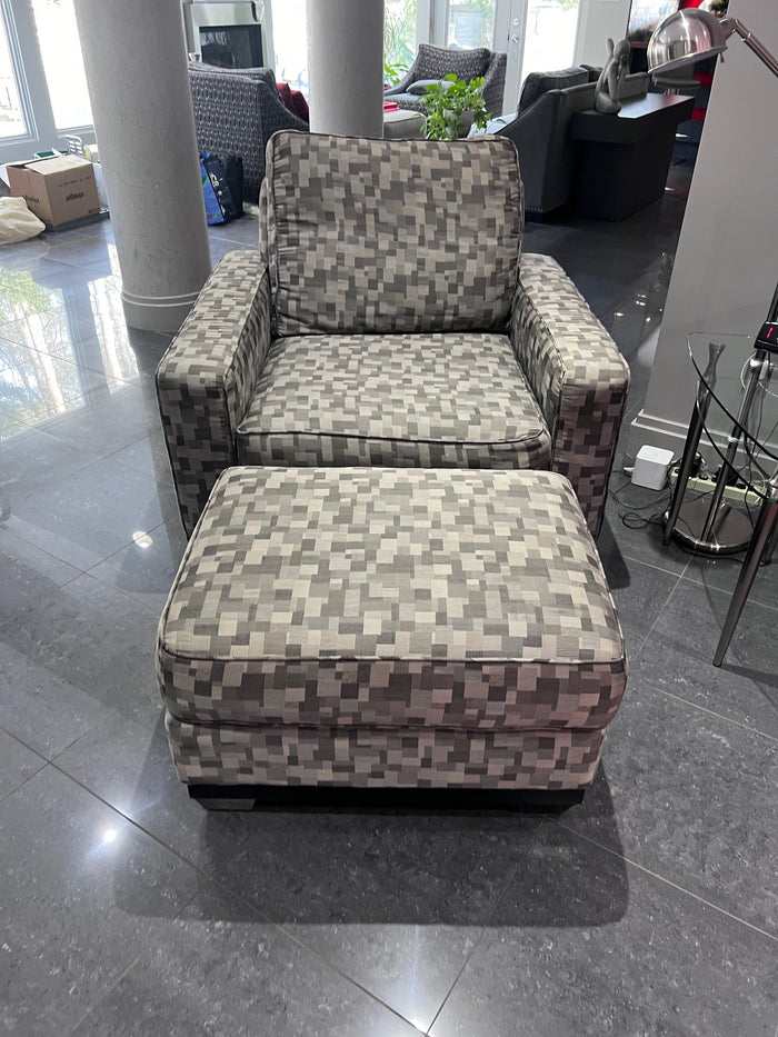 Custom Made Upholstered Armchair + Ottoman