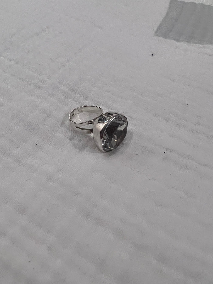 Kaunis Koru Sterling Silver Faceted Rock Crystal Ring, 1970's