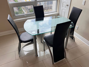 Glass Dinette Table + 4 Black Faux Leather Chairs