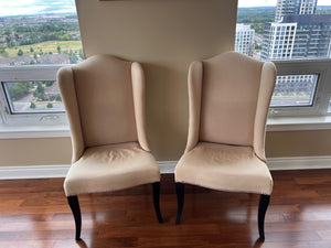 Pair of Beige Wingback Accent Chairs