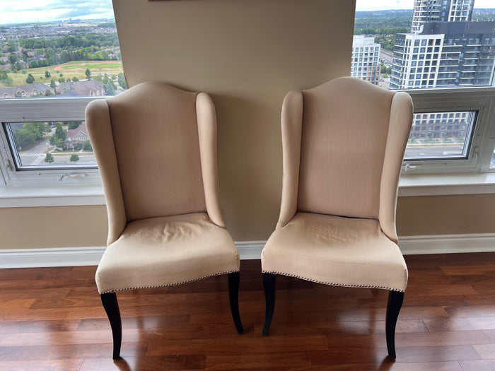 Pair of Beige Wingback Accent Chairs