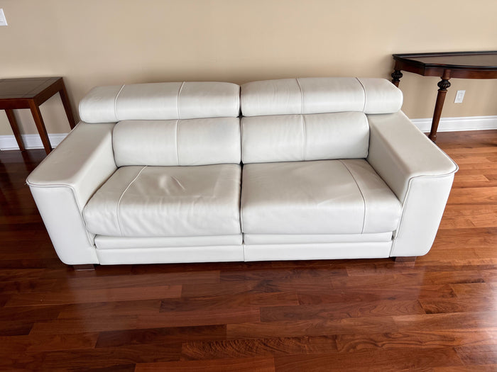 White Leather Sofa with Adjustable Headrest