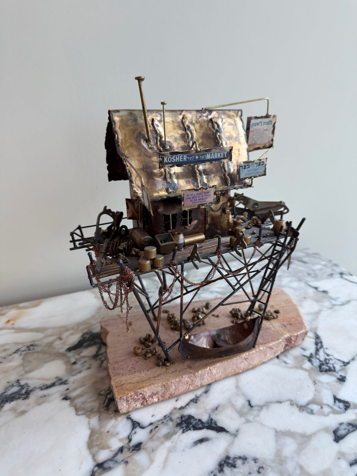 Ernie Abdelnour Brutalist "Kosher Market" Mixed Metal Sculpture