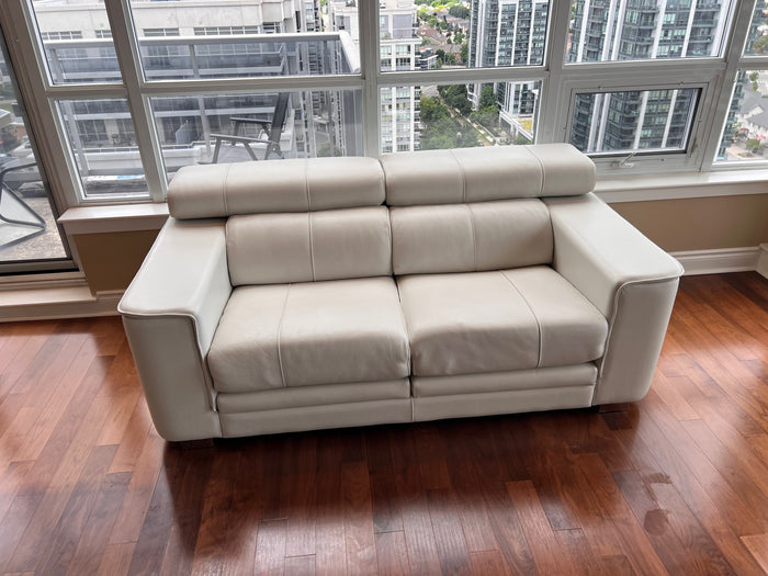 White Leather Love Seat with Adjustable Headrest