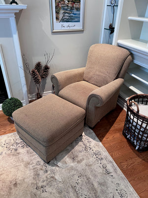 Upholstered Armchair + Ottoman
