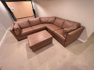 Rawhide Tan Leather Sectional Sofa + Storage Ottoman