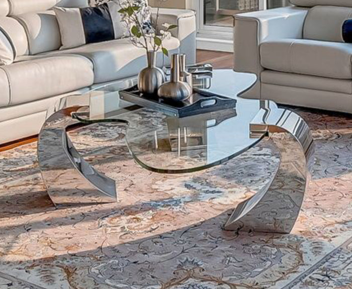 Karl Springer Style Glass & Chrome Coffee Table