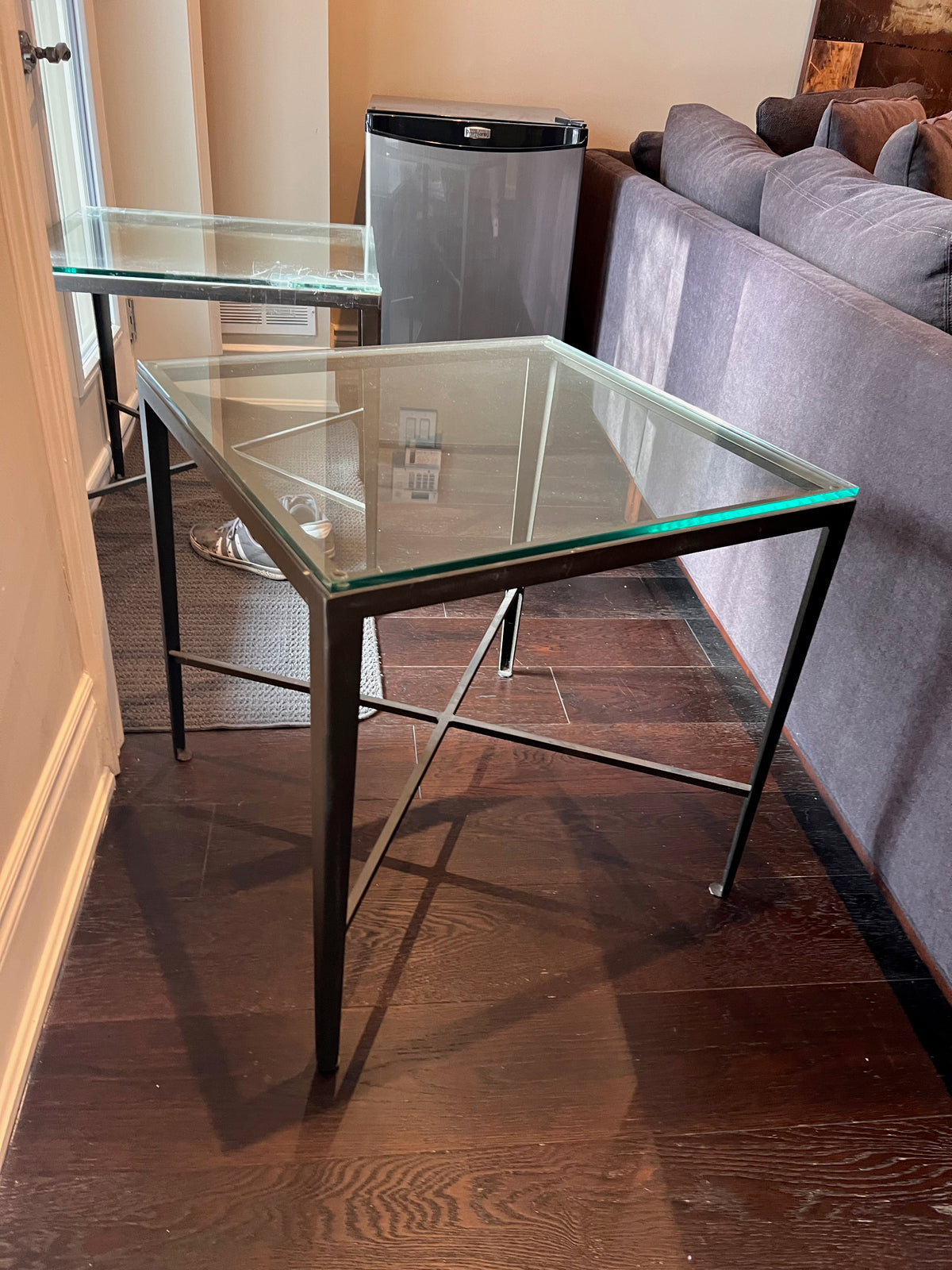 Single Glass Top Metal Base Side Table