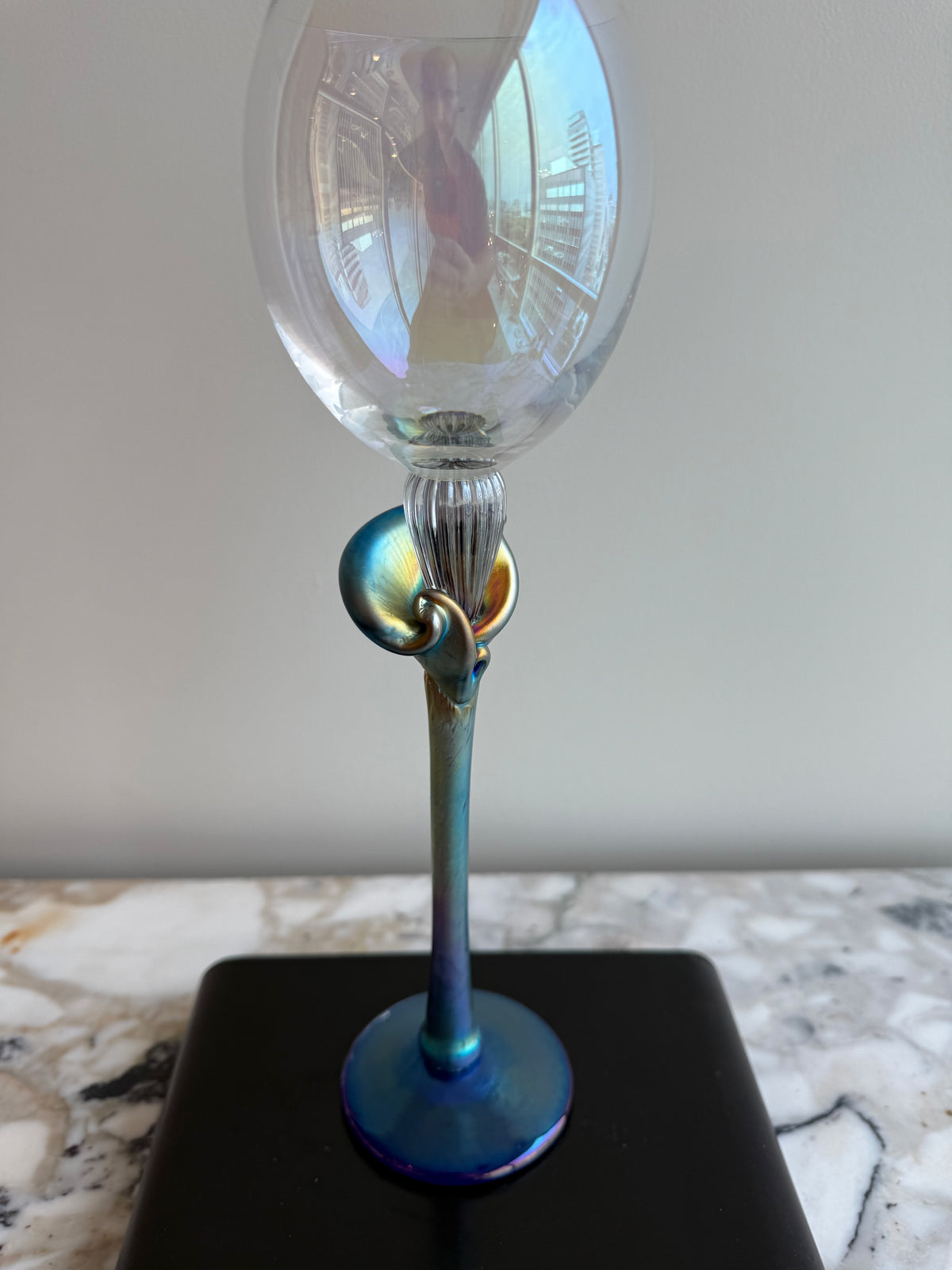 Signed BRI'ONI Hand-Blow Art Glass Wine Goblet
