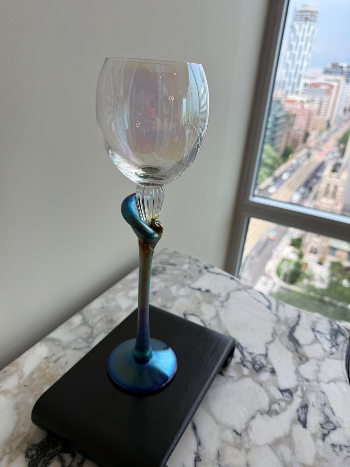 Signed BRI'ONI Hand-Blow Art Glass Wine Goblet