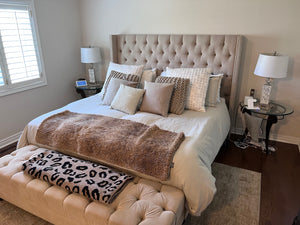 King Beige Upholstered Tufted Bed Frame (*pickup available July 18th)