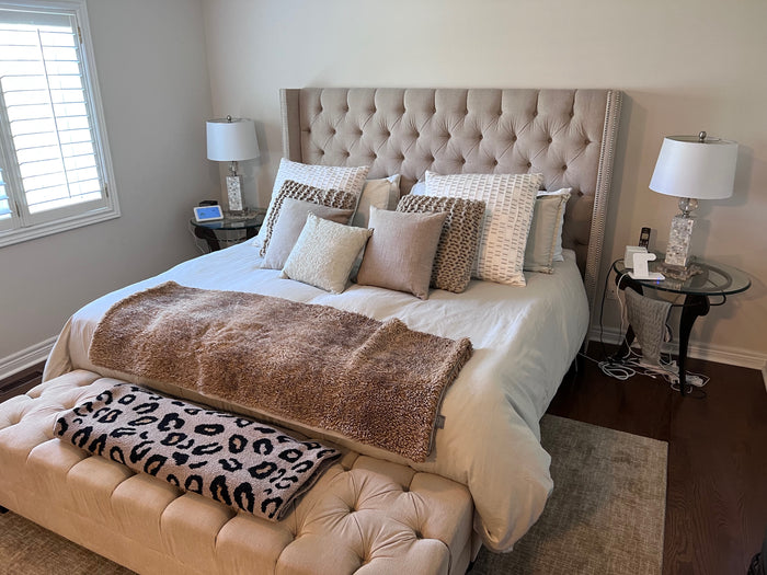 King Beige Upholstered Tufted Bed Frame (*pickup available July 18th)