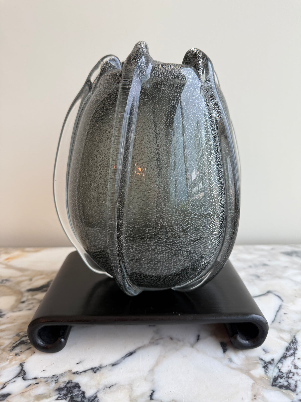 Bubbled Art Glass Vase – Smoke Grey