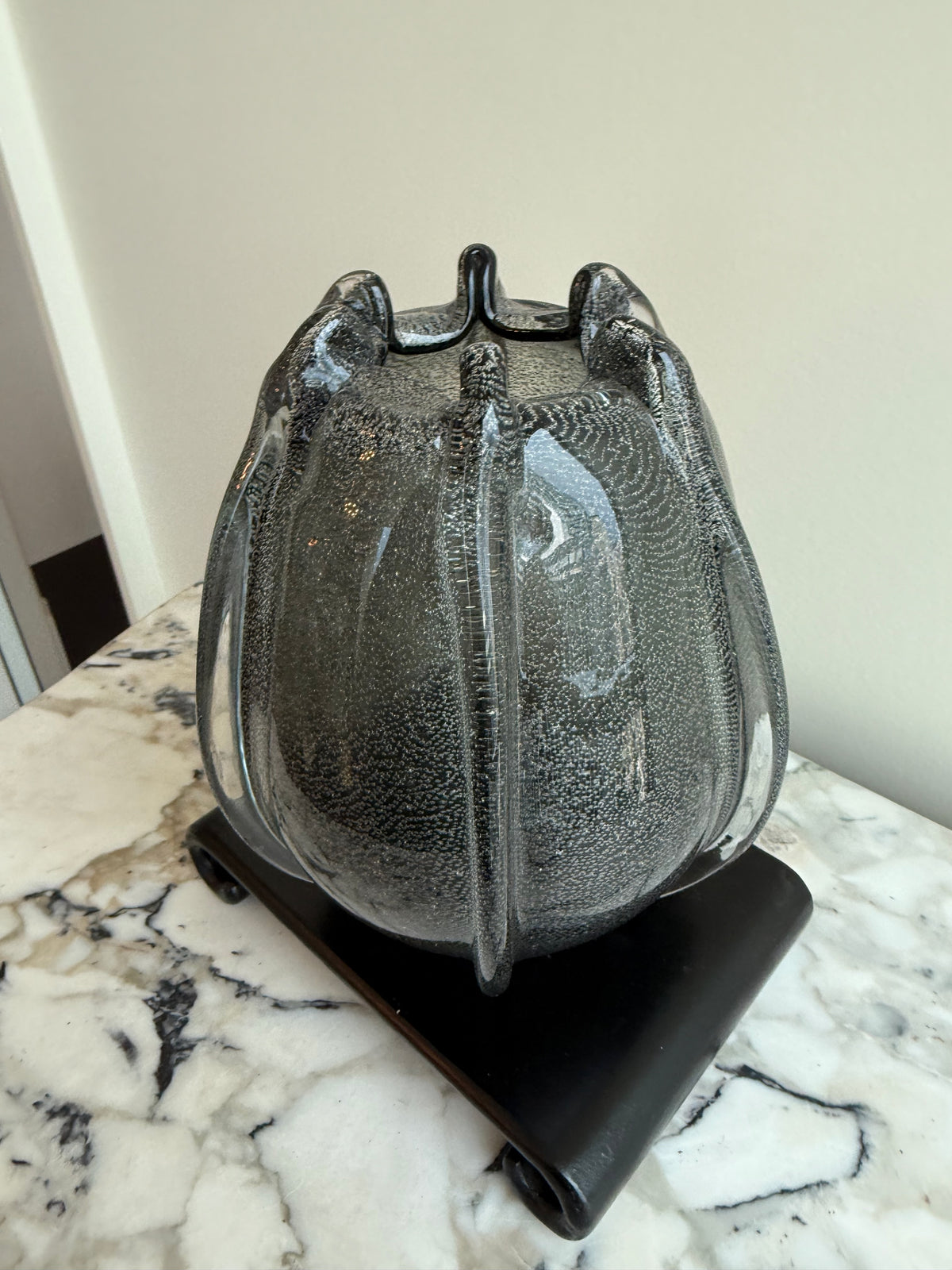 Bubbled Art Glass Vase – Smoke Grey