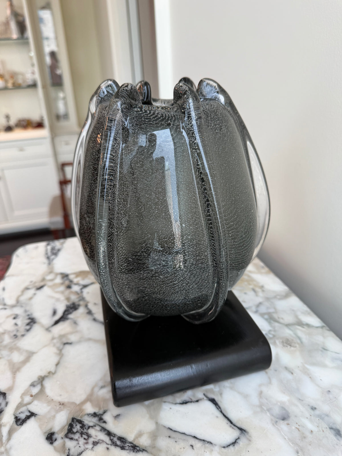 Bubbled Art Glass Vase – Smoke Grey