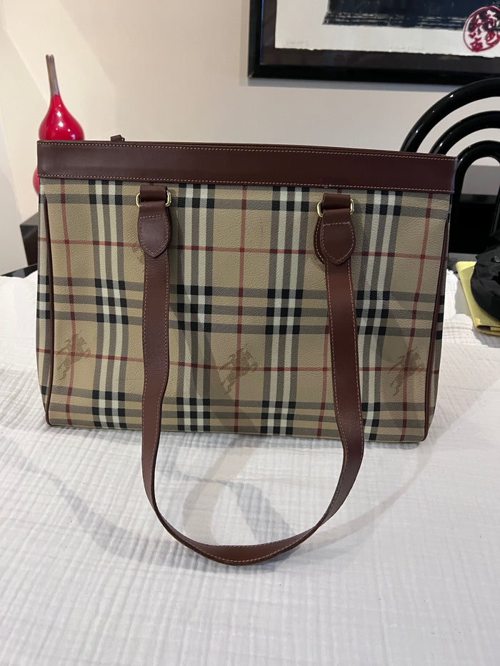 Burberry Saffiano-Trimmed Nova Check Tote Bag