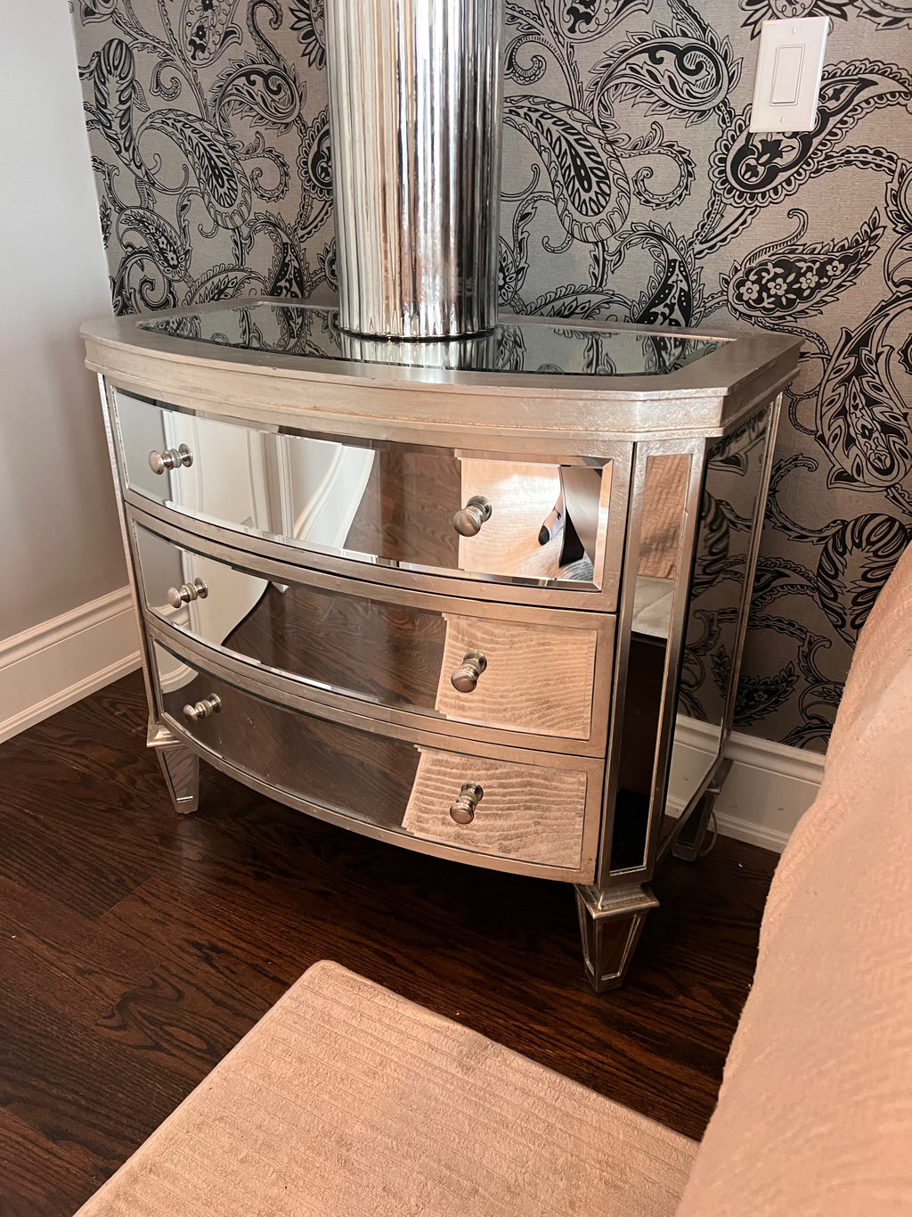 Pair of mirrored 3 drawer nightstands