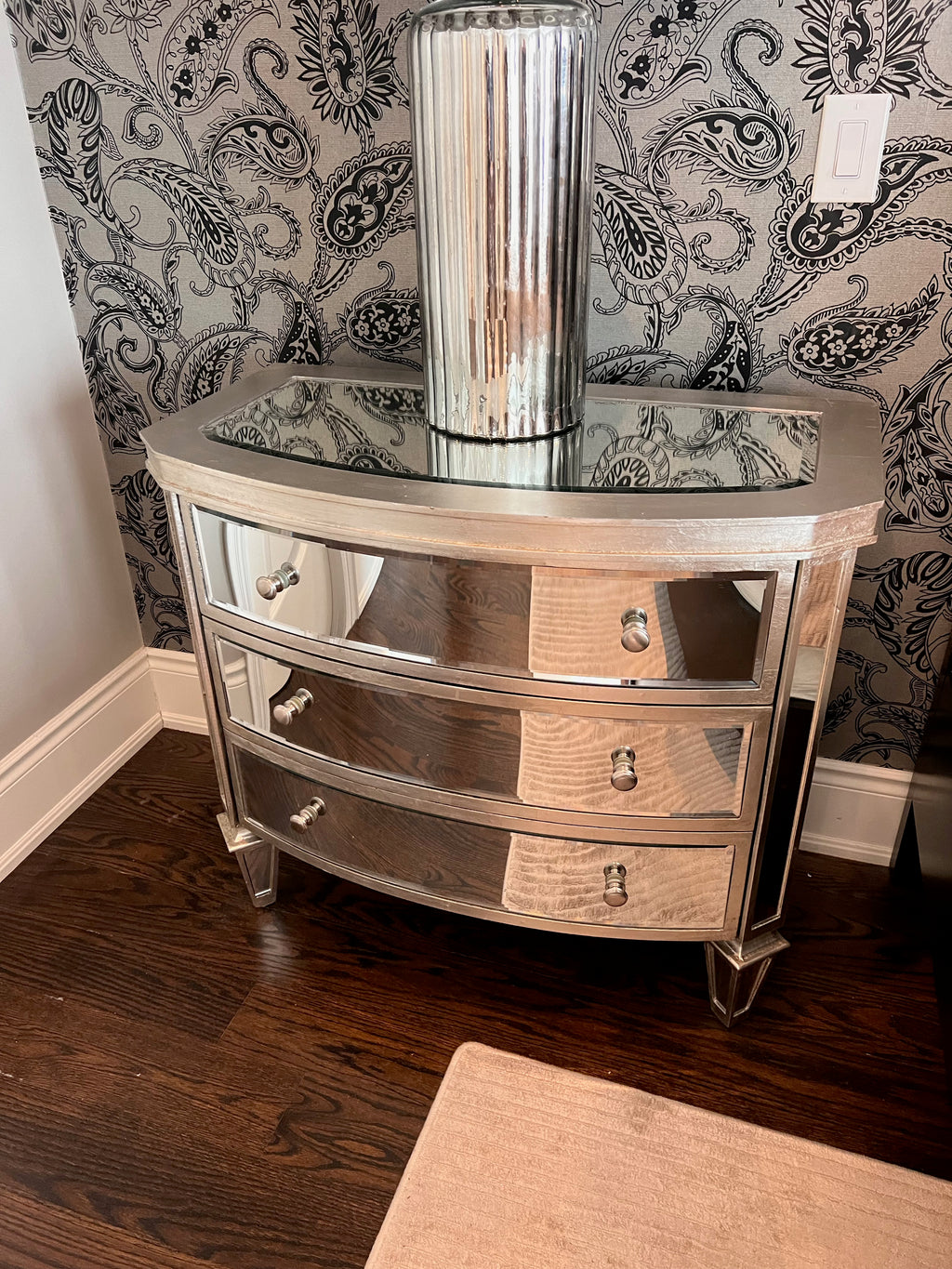 Pair of mirrored 3 drawer nightstands