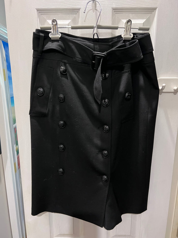 Burberry Black Skirt w/Buttons, Size 8