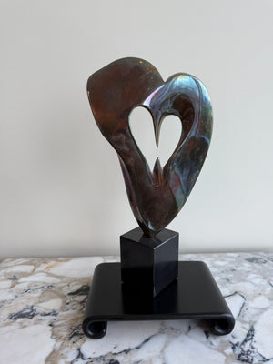Anne Harris Signed Bronze Heart Sculpture- 12.5"h