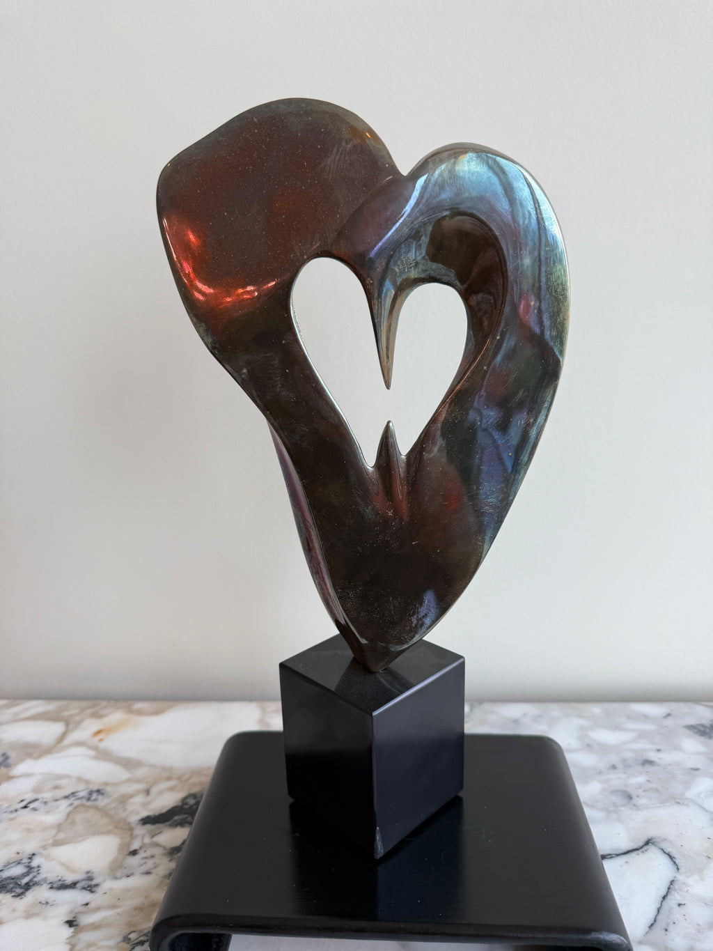 Anne Harris Signed Bronze Heart Sculpture- 12.5"h