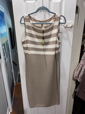BRAND NEW St. Johns Terra Sand/Brt Whie Wool Dress, Size 14 (*retail $695)
