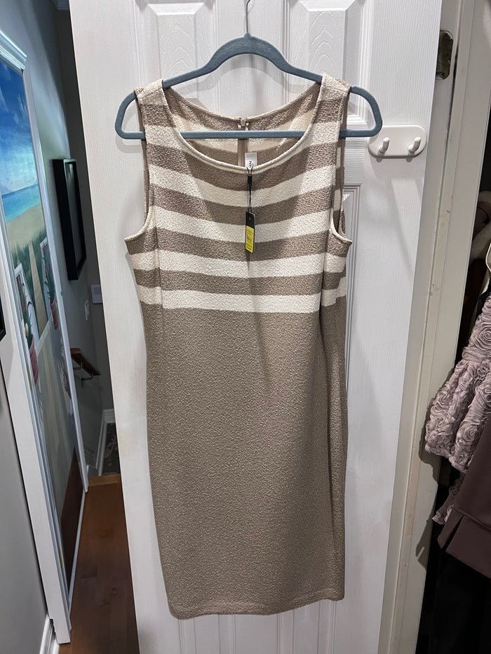 BRAND NEW St. Johns Terra Sand/Brt Whie Wool Dress, Size 14 (*retail $695)
