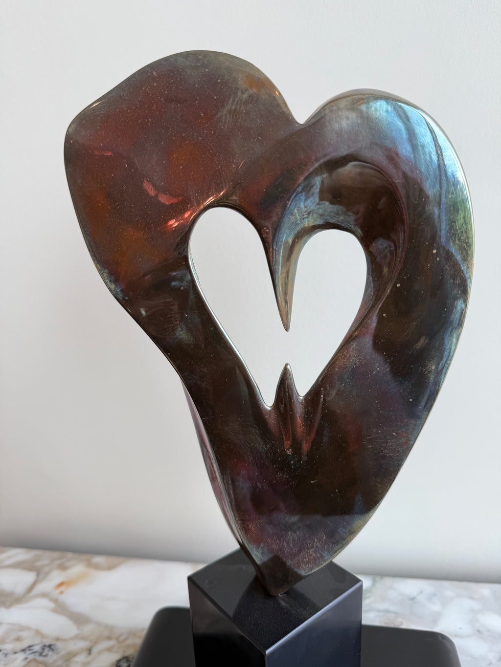 Anne Harris Signed Bronze Heart Sculpture- 12.5"h