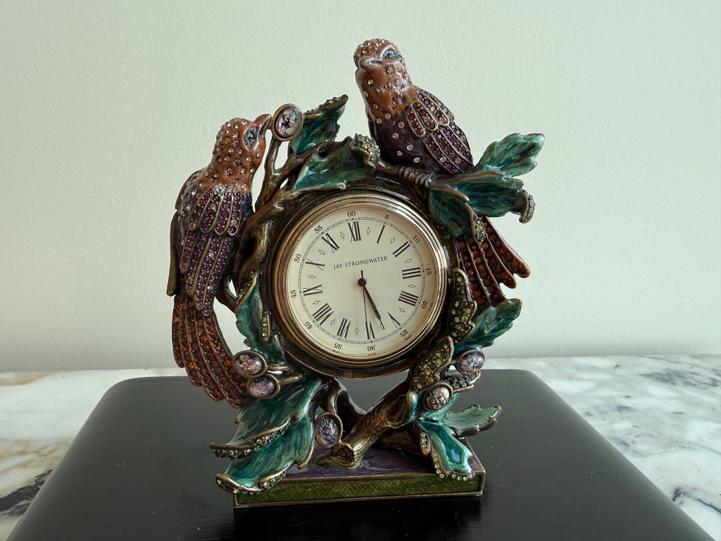 Jay Strongwater Love Bird Bejeweled Enamel Desk Clock