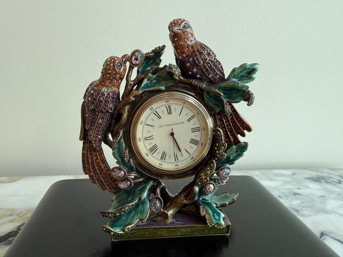 Jay Strongwater Love Bird Bejeweled Enamel Desk Clock