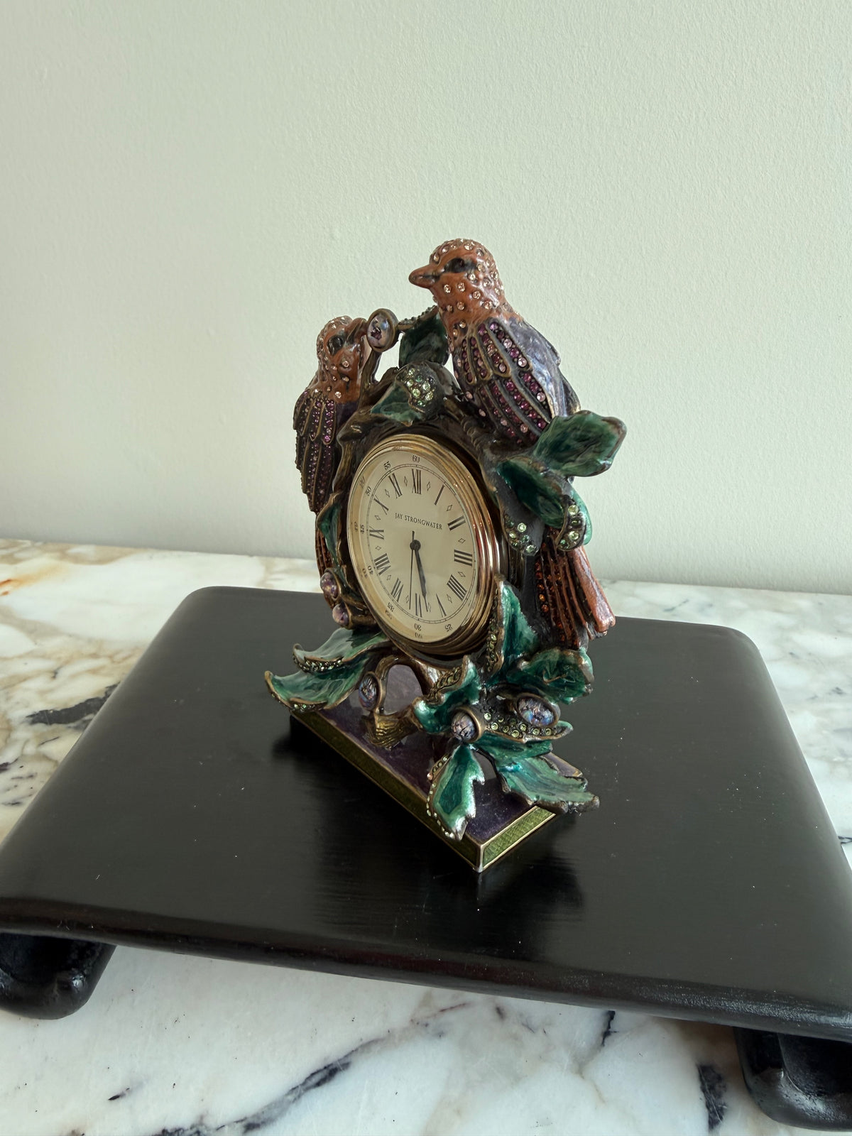 Jay Strongwater Love Bird Bejeweled Enamel Desk Clock