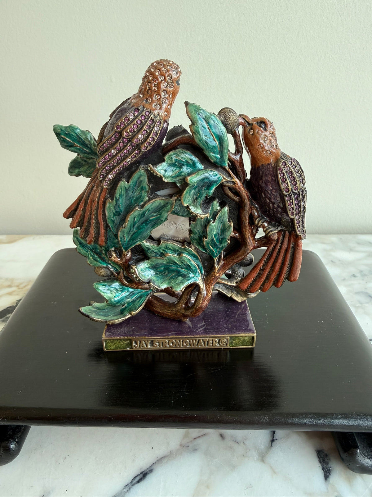 Jay Strongwater Love Bird Bejeweled Enamel Desk Clock