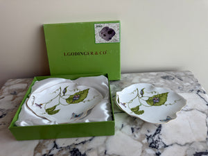 Pair of I. Godinger & Co. Jardin Leaf Porcelain 7" Trays - One New in Box