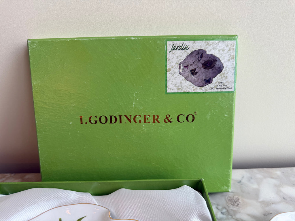 Pair of I. Godinger & Co. Jardin Leaf Porcelain 7" Trays - One New in Box