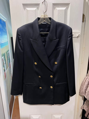 Burberry Double Breasted Navy Suit with Matching Pleated Skirt (Size: jacket- 8, skirt- 6)