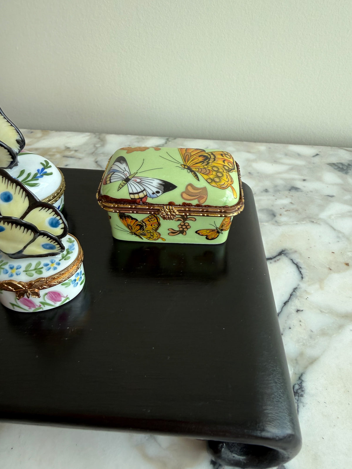 Lot of 3 Decorative Porcelain Butterfly Hinged Trinket Boxes