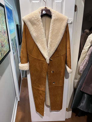Women's 'The Golden Fleece' Long Sheepskin Coat with Hood, Made in Canada (Size M/L)