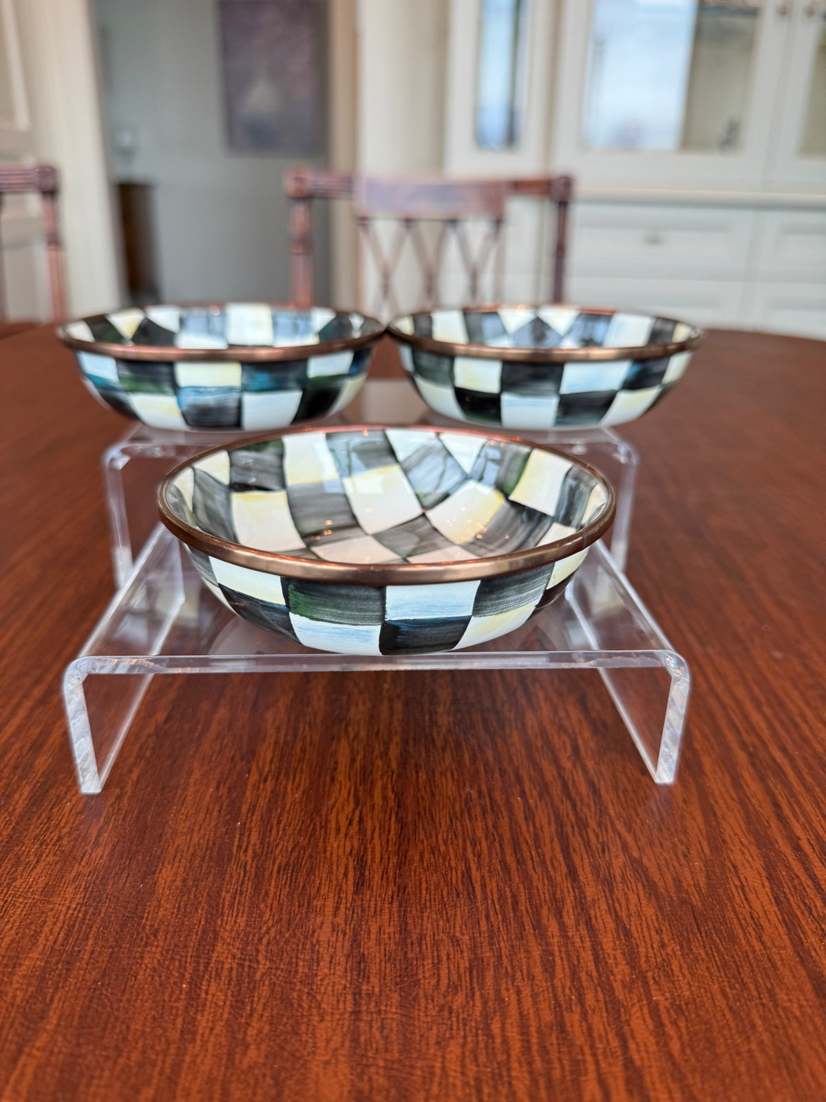 Set of 3 MacKenzie-Childs Courtly Check Enamel Dipping Bowls