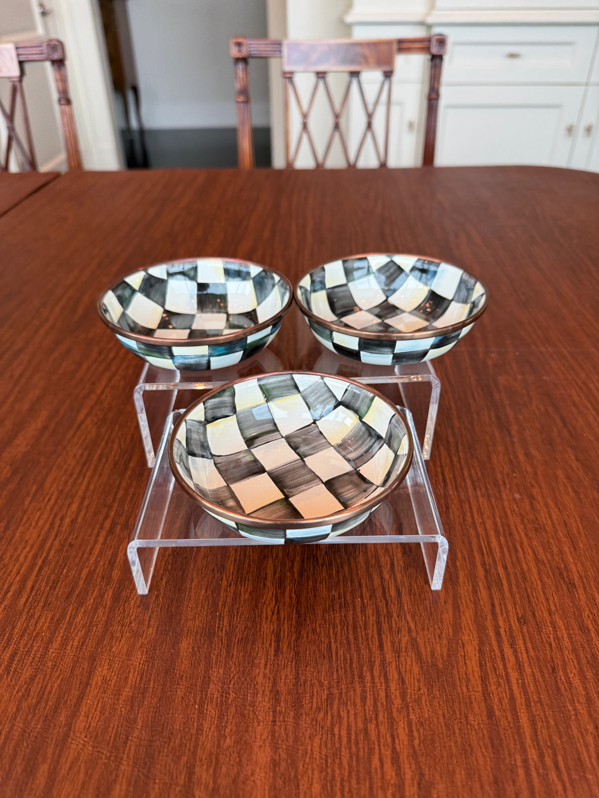 Set of 3 MacKenzie-Childs Courtly Check Enamel Dipping Bowls
