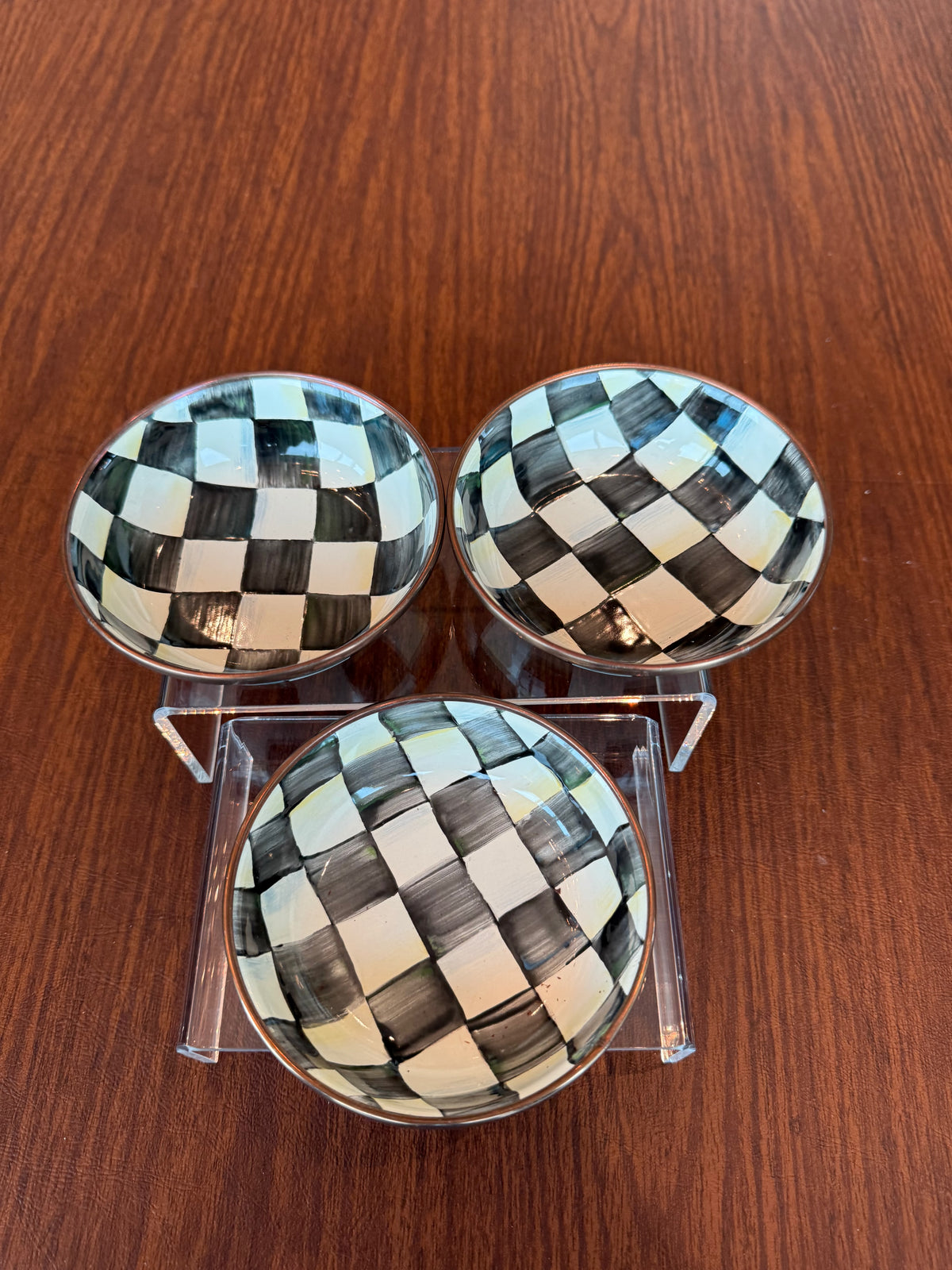 Set of 3 MacKenzie-Childs Courtly Check Enamel Dipping Bowls