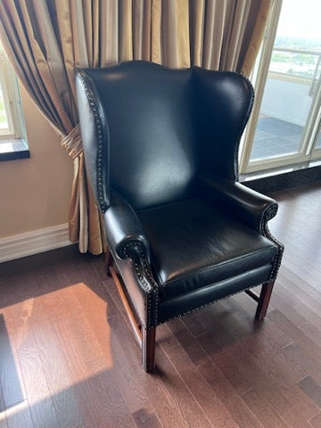 Large Black Leather Wingback Chair
