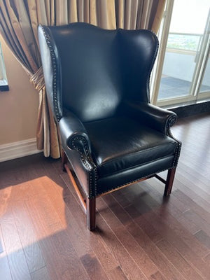 Large Black Leather Wingback Chair