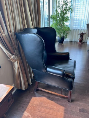 Large Black Leather Wingback Chair