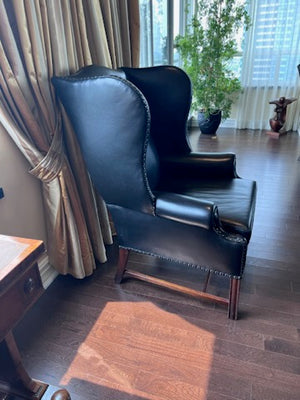 Large Black Leather Wingback Chair