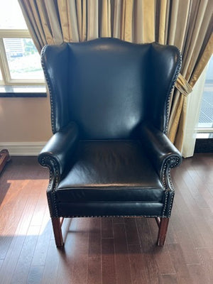 Large Black Leather Wingback Chair